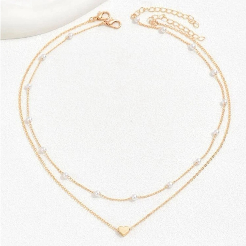 ⚠️Clearance 2pcs Heart And Faux Pearl Yellow Gold Necklace SS - Picture 4 of 5